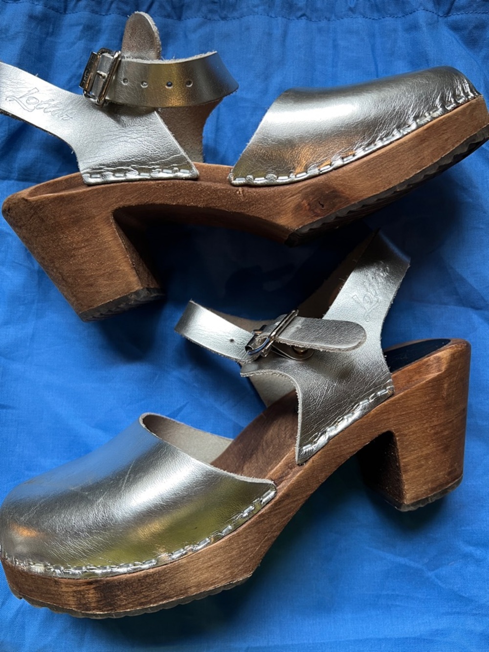 Women’s Metallic silver Leather Slingback Clogs